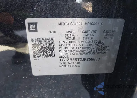 2018 Chevrolet Malibu 1Ls z USA, uszkodzony, nr VIN 1G1ZB5ST2JF256833